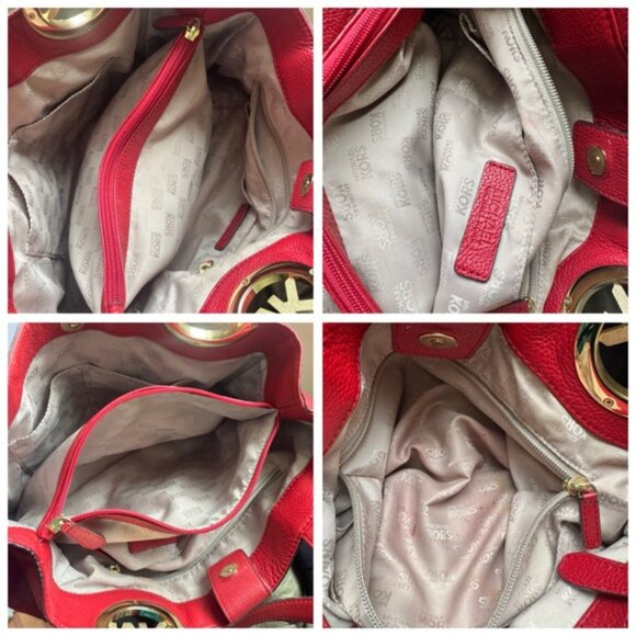 Michael Kors Leather Fulton East West Shoulder Tote Bag Satchel Compartments Red - Picture 8 of 16